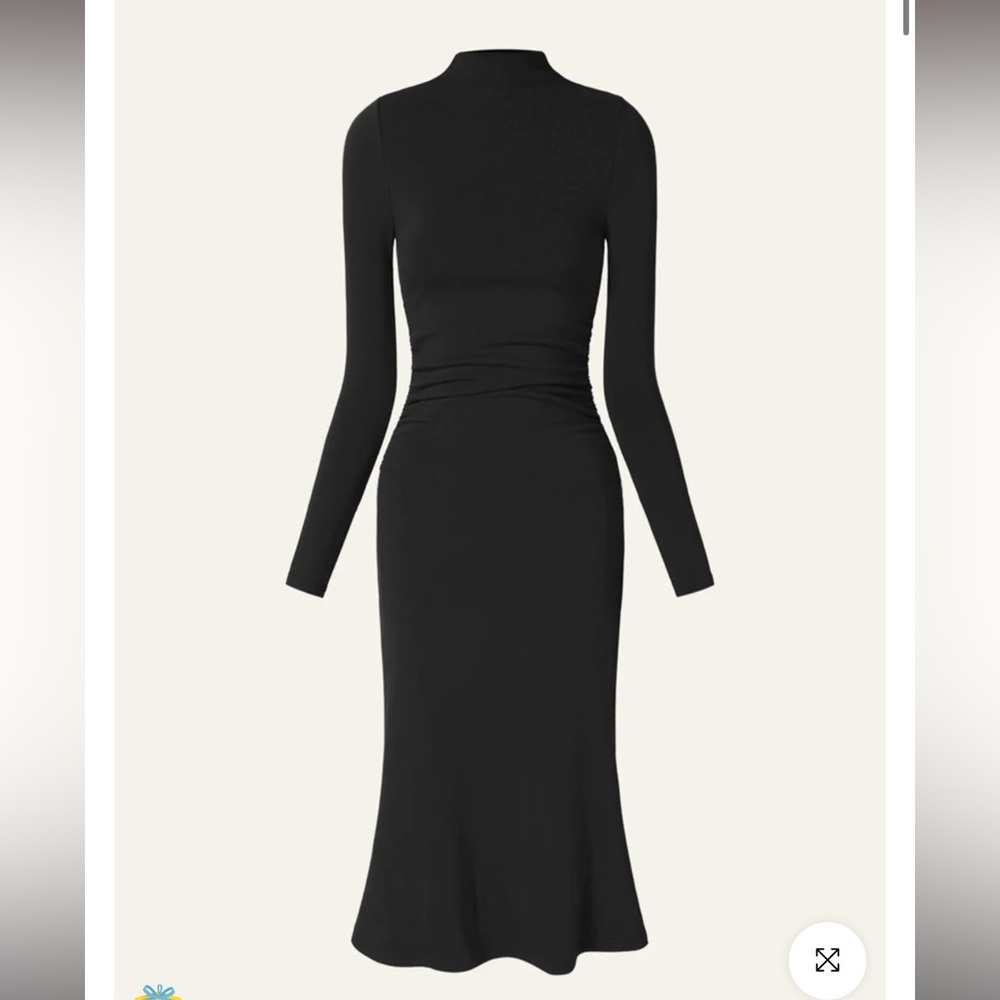 OGL Eco-Mousse® Thermal Mockneck Ruched Waist Midi Dress